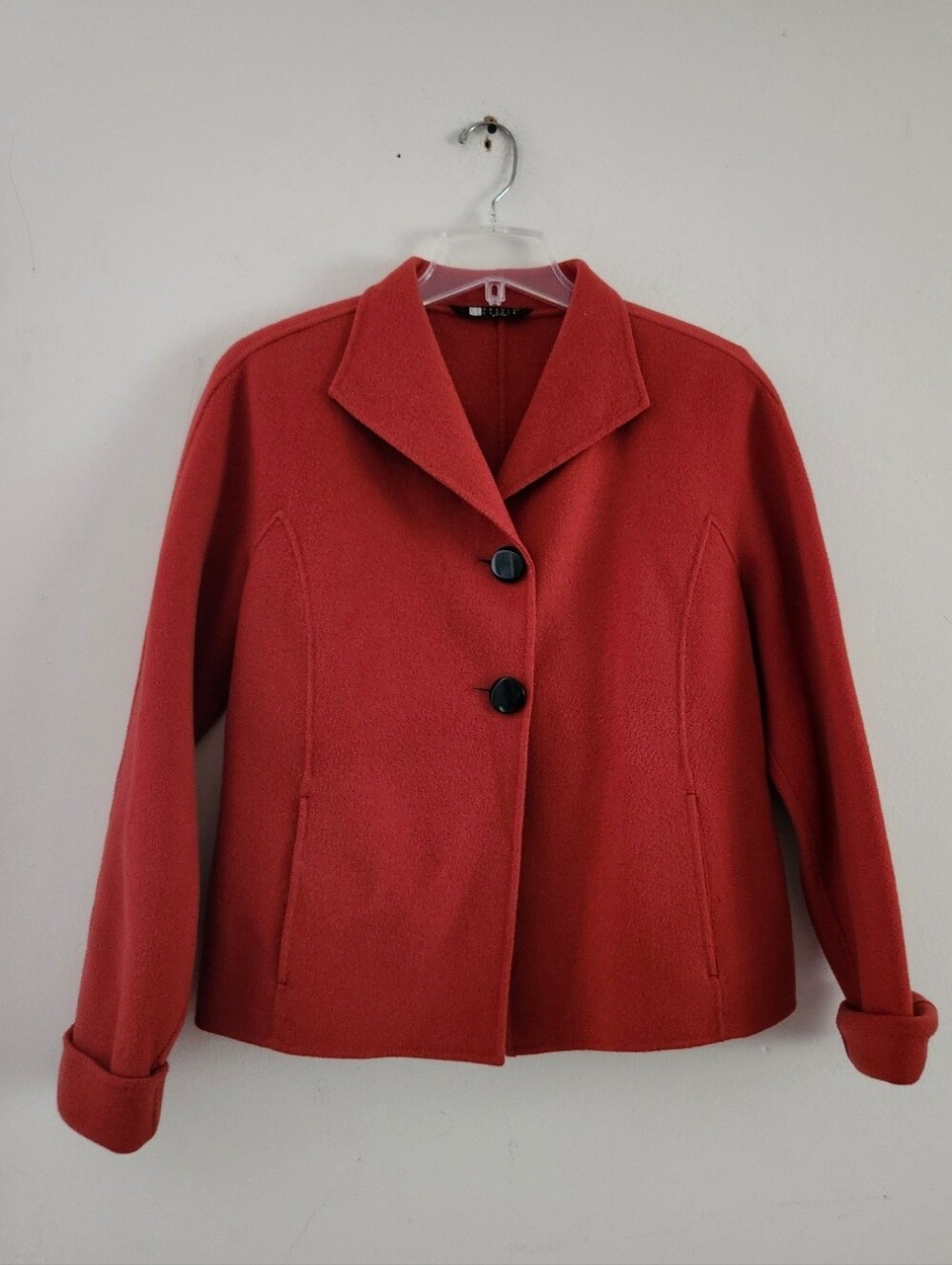 Carole Little Single-Breasted 100% Wool Button  Front Peacoat Size:PL Color:Rust